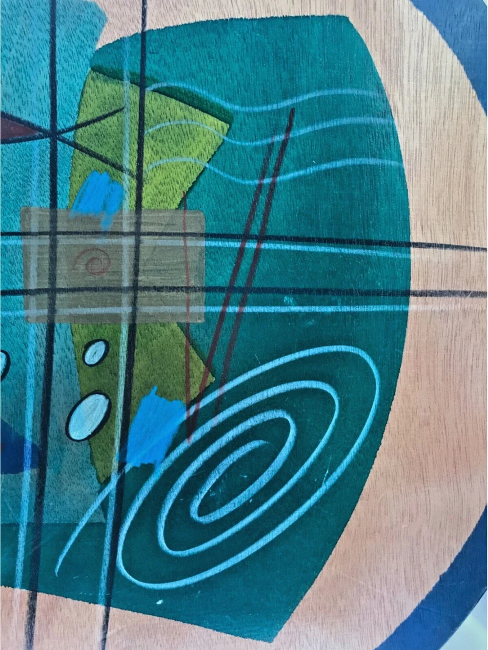 Kakadu Art Lazy Susan Tray Handpainted Signed by Reut Shahar Approx. 17.75” Worn